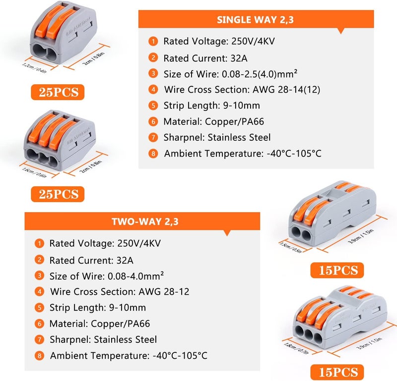 Delgada 80pcs 2/3 Ports Lever Wire Connectors, 2 in 2 Out Lever Nuts, 3 in 3 Out Push-in Wiring Connectors, Electrical Compact Splicing Wire Connectors Nuts Kit - Image 4